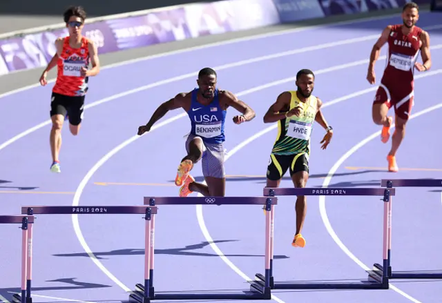 Rai Benjamin of Team United States competes during the Men's 400m Hurdles Round 1