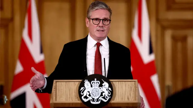 Prime Minister Sir Keir Starmer delivers a speech at No 10