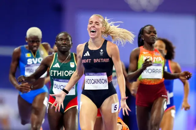 Hodgkinson celebrates crossing the line to win gold