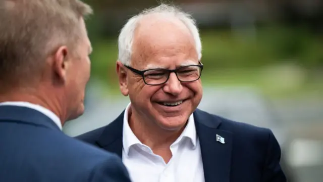 Minnesota Governor Tim Walz arrives to speak at a press conference regarding new gun legislation at City Hall on August 1, 2024 in Bloomington, Minnesota