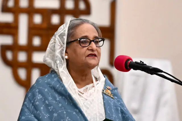 Bangladesh Prime Minister Sheikh Hasina speaks as she is sworn in for a fifth term at the Presidential Palace in Dhaka on January 11, 2024