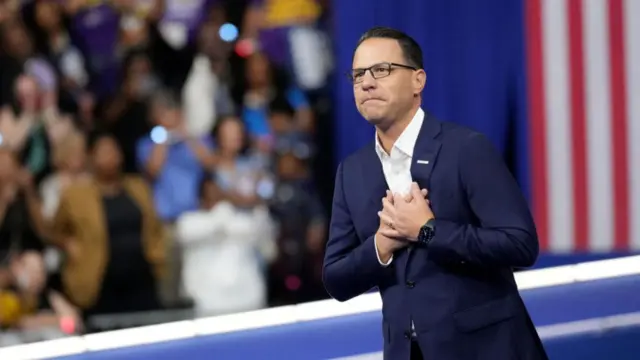 Pennsylvania Gov. Josh Shapiro greets the crowd before the start of a campaign rally with Democratic presidential candidate, U.S. Vice President Kamala Harris and Democratic vice presidential candidate Minnesota Gov. Tim Walz at Girard College on August 6, 2024 in Philadelphia,