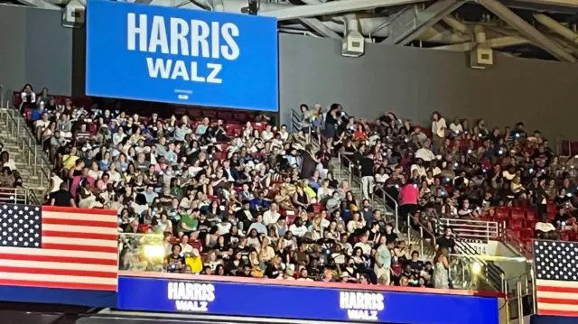 The crowd at Temple University waiting for Kamala Harris and Tim Walz