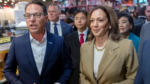 Kamala Harris and Josh Shapiro, pictured last month