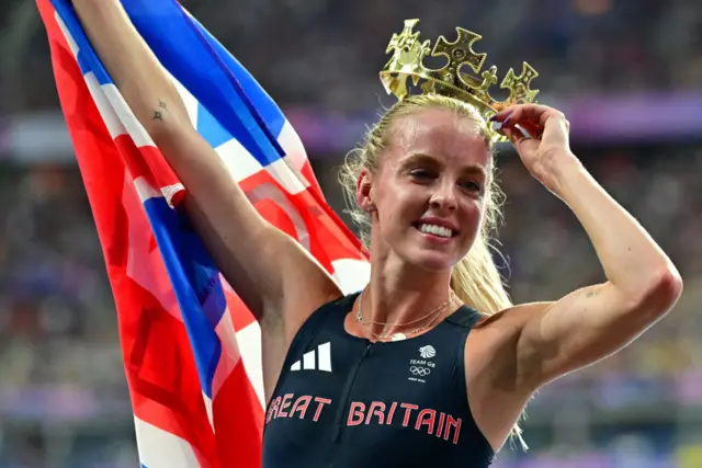 Keely Hodgkinson after winning her 800m gold at the 2024 Paris Olympics