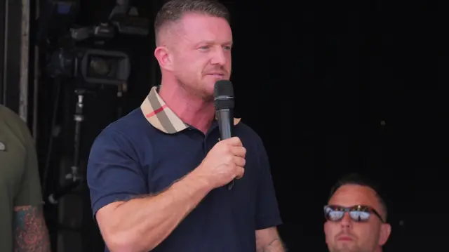 Tommy Robinson speaks to a crowd in Trafalgar Square last month