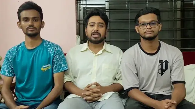 Asif Mahmud, Nahid Islam, and Abu Bakar Majumder, student leaders who spearheaded a movement against job quotas that turned into a call for Bangladesh Prime Minister Sheikh Hasina to resign.