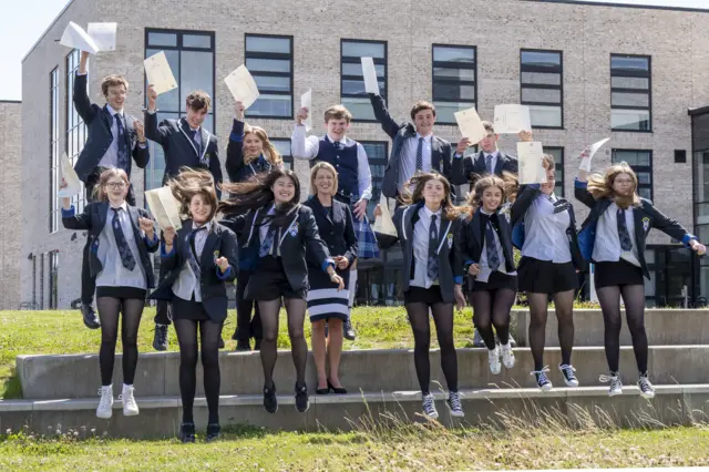 Education Secretary Jenny Gilruth celebrates with students at Madras College in St Andrews