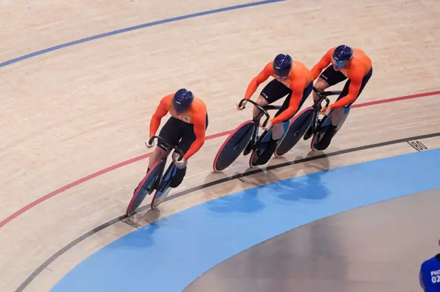 Netherlands begin their team sprint heat