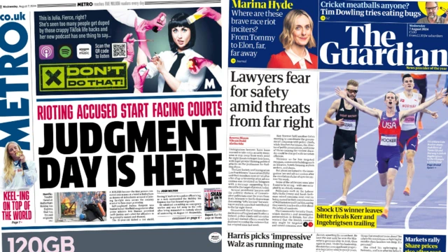 Front pages of the Metro and the Guardian