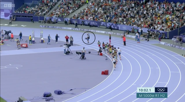 Cameraman of the track during the men's 5,000m heats