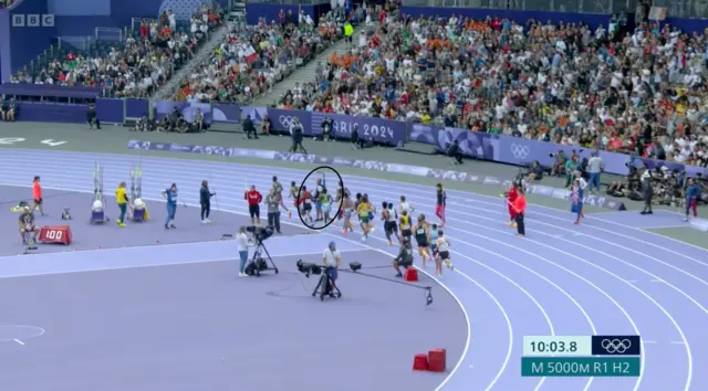 Cameraman of the track during the men's 5,000m heats