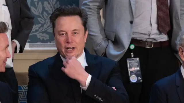 Elon Musk (C) attends Prime Minister of Israel Benjamin Netanyahu's address to a joint meeting of Congress