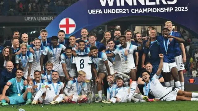 England players celebrate after winning the European Under-21 Championship