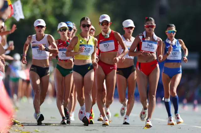 Action from the women's 20km race walk