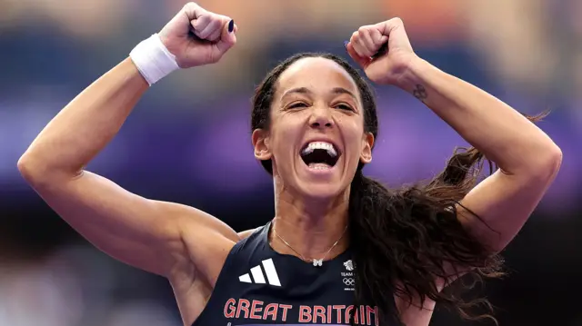 Katarina Johnson-Thompson celebrates