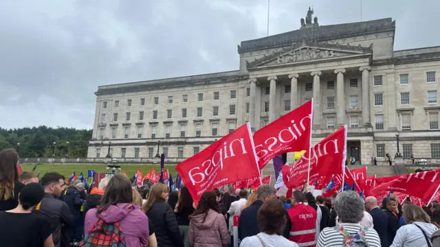 Demonstrators outside Stormont