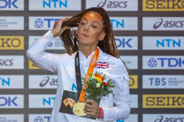 Great Britain's Katarina Johnson-Thompson after winning heptathlon gold at 2023 World Athletics Championships