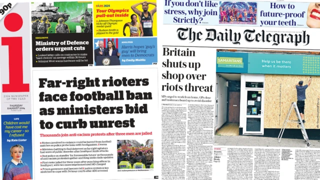 Thursday's newspapers featuring the i and Daily Telegraph