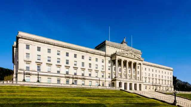 Parliament buildings Stormont on a sunny day with blue sky