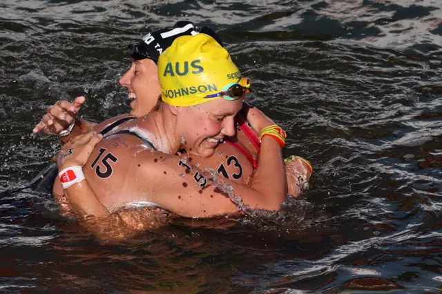 Silver medallist Moesha Johnson of Australia and bronze medallist Ginevra Taddeucci