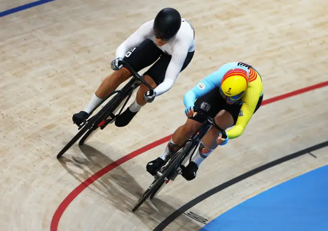 Lea Friedrich of Germany and Julie Nicolaes of Belgium in action during heat 1.