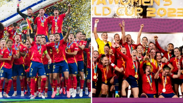 split image of Spain's men's and women's national teams