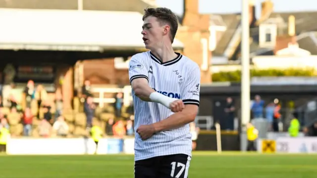 Ayr's Jay Henderson celebrates scoring to make it 1-0 during a William Hill Championship match between Ayr United and Airdrieonians at Somerset Park, on August 09, 2024, in Ayr, Scotland. (Photo by Rob Casey / SNS Group)