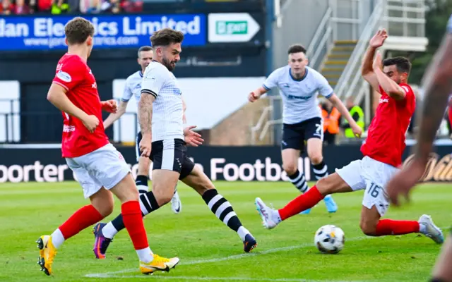 Ayr's George Oakley scores to make it 2-0 during a William Hill Championship match between Ayr United and Airdrieonians at Somerset Park, on August 09, 2024, in Ayr, Scotland. (Photo by Rob Casey / SNS Group)