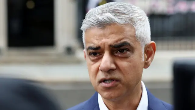 Sadiq Khan is seen in close up