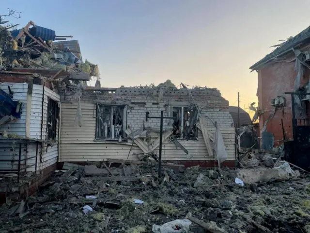 Damaged buildings in Sudzha