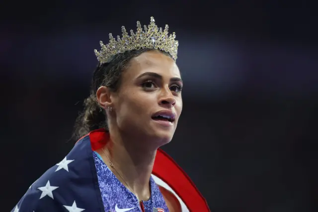 Sydney McLaughlin-Levrone following her 400m hurdles gold at the 2024 Paris Olympics