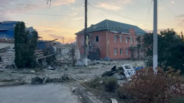 Damaged buildings in Sudzha