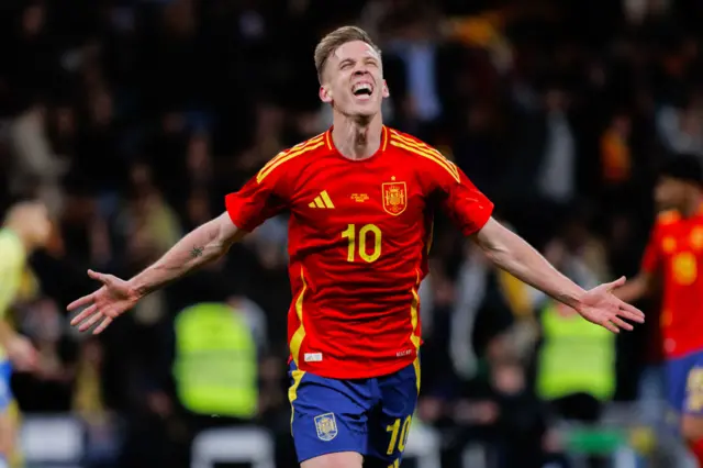 Dani Olmo celebrating Euros win