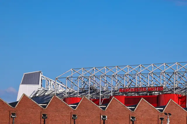 A general exterior view of the Sir Alex Ferguson stand at Old Trafford