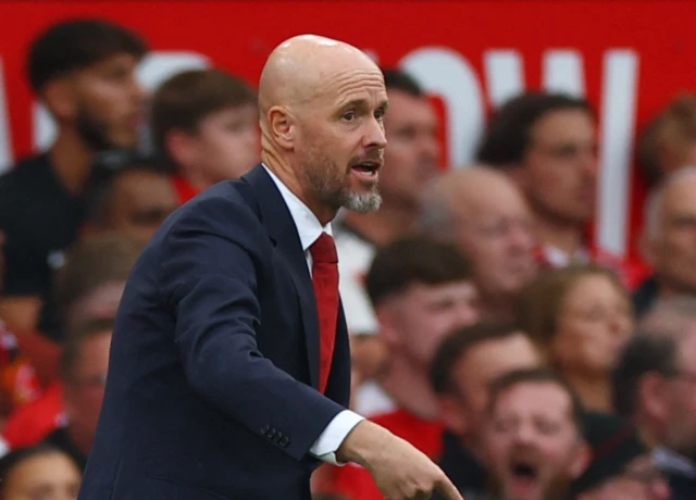 Manchester United manager Erik ten Hag reacts