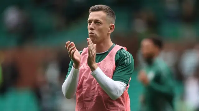 Celtic's Callum McGregor warms up before a William Hill Premiership match between Celtic and Rangers at Celtic Park, on September 01, 2024, in Glasgow, Scotland. (Photo by Ross MacDonald / SNS Group)