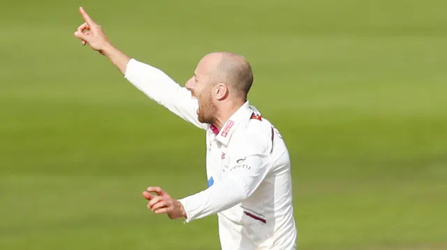 Jack Leach appealing for a wicket for Somerset