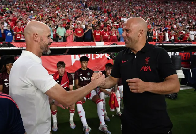 Arne Slot Head Coach of Liverpool with Erik ten Hag