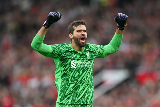 Alisson Becker of Liverpool celebrates