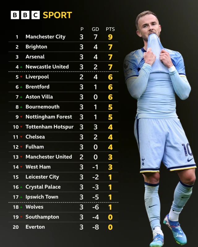 Premier League table - james Maddison looks on