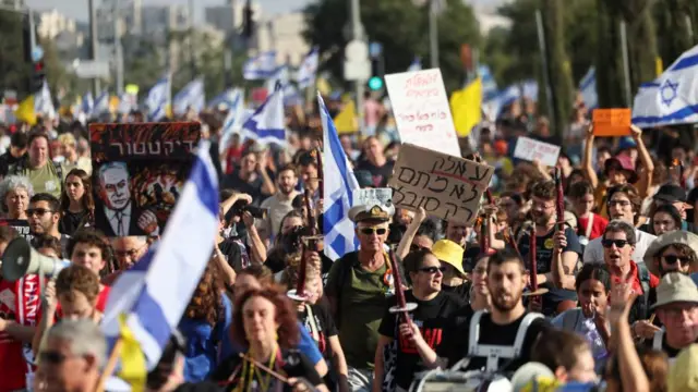 Demonstrators gather in Jerusalem demanding the government to act in securing a deal that would see the remaining hostages returned from Gaza