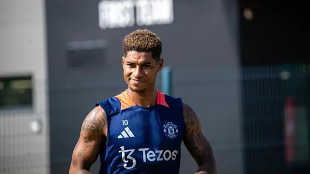 Marcus Rashford of Manchester United in action in training