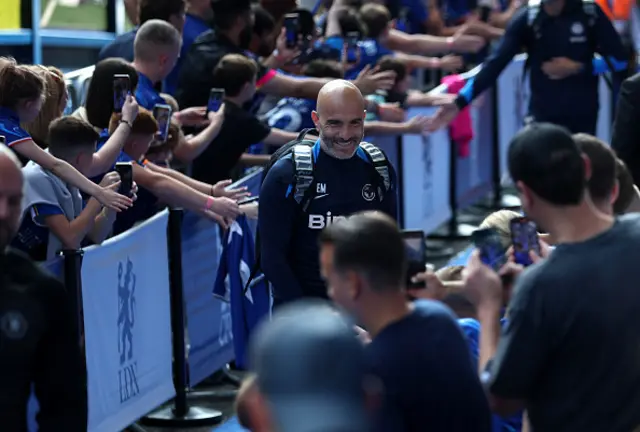 Enzo Maresca, Manager of Chelsea looks on