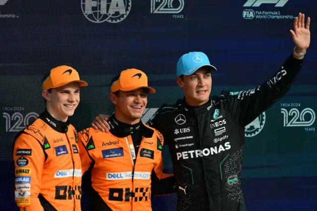 Oscar Piastri, Lando Norris and George Russell