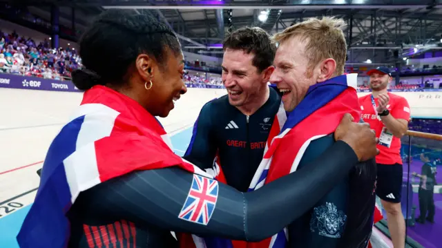 Kadeena Cox of Britain, Jaco Van Gass of Britain and Jody Cindy of Britain