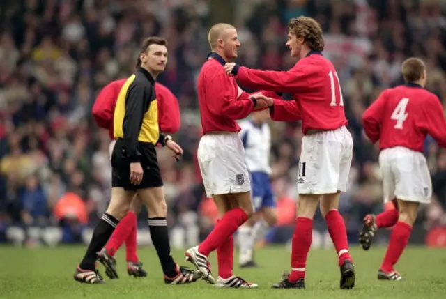 David Beckham (left) celebrates with Steve McManaman