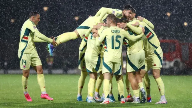 Wales footballers during their match against Montenegro