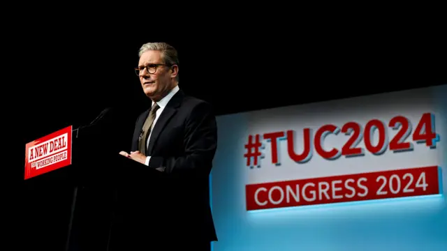 British Prime Minister Keir Starmer speaks at the Trades Union Congress (TUC) conference in Brighton