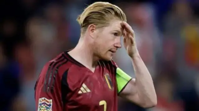 Kevin de Bruyne looking frustrated while playing for Belgium